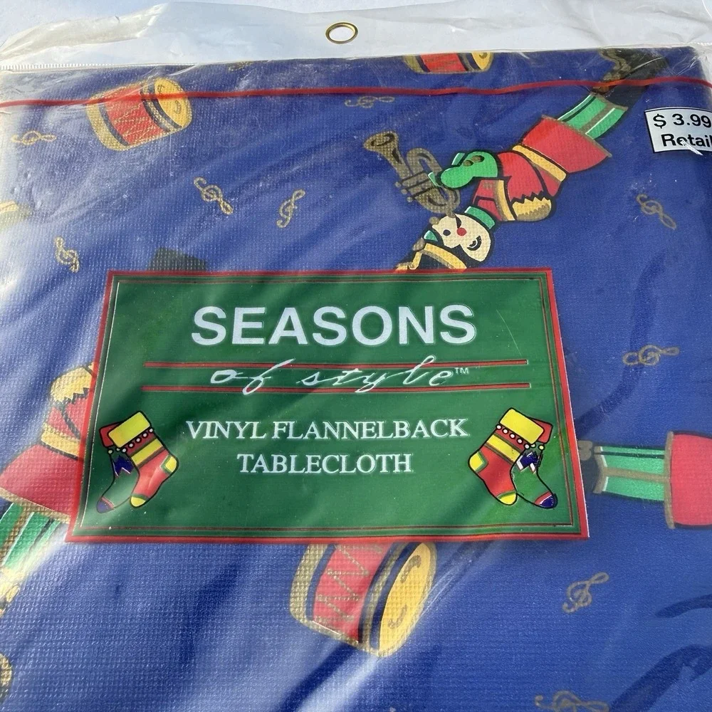 Vintage Christmas Vinyl Flannel Back Tablecloth 52x90